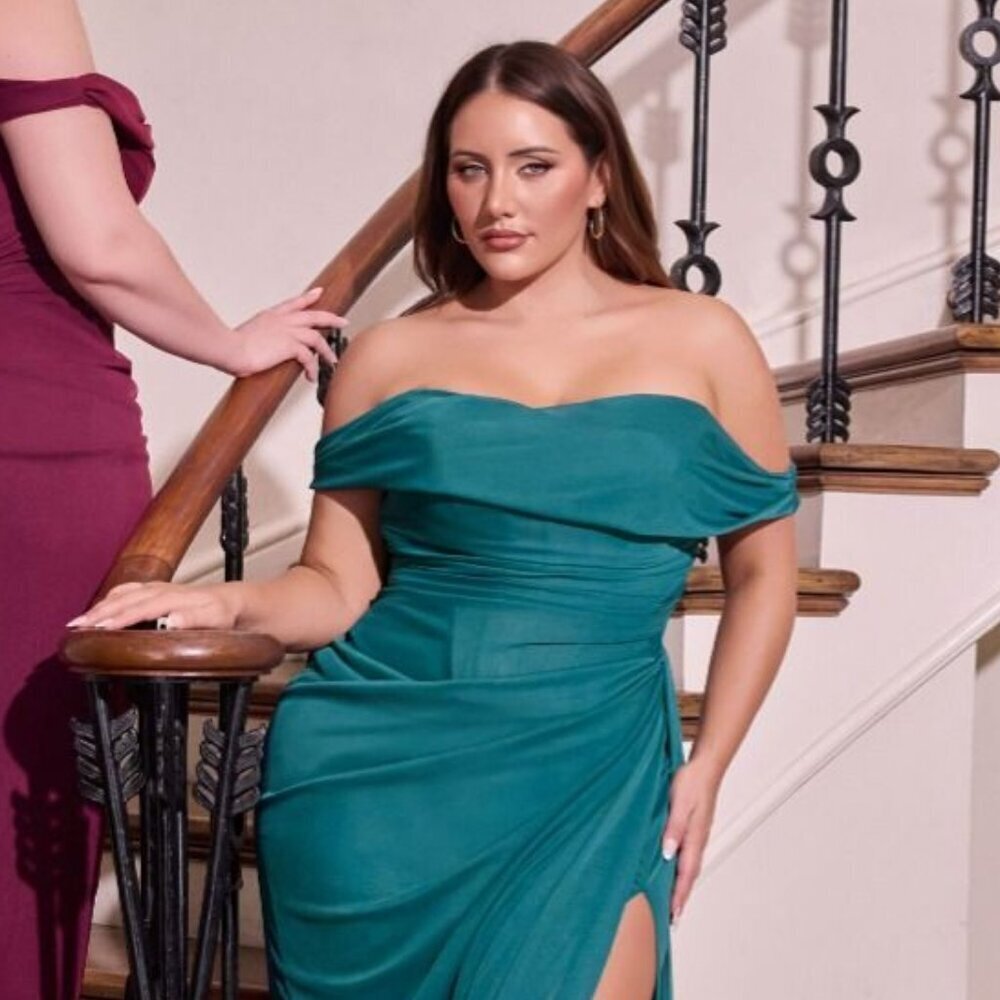 New Elegant Teal Plus Size Evening Dress w/ Boned Bodice & Lace-Up Back CD387C